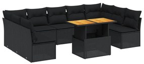 vidaXL 10 részes fekete polyrattan kerti ülőgarnitúra párnákkal