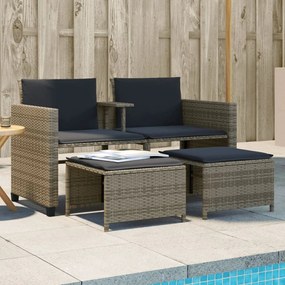 vidaXL 2 személyes szürke polyrattan kerti kanapé asztallal/székkel