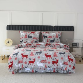 Mikropolár ágynemű MERRY CHRISTMAS DEER szürke Ágyneműhuzat mérete: 70 x 90 cm | 140 x 220 cm