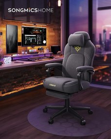 Ergonomikus gamer szék lábtartóval, állítható, galambszürke párnával