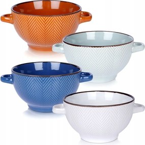 4x Húsleveses tálak Leveses tálak Pörkölt pelyhek fülekkel fogantyúkkal 620ml