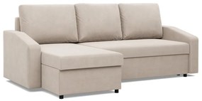 Zeus sarokkanapé, 2 ágyneműtartóval, döntött kartámasz, bársony, univerzális oldal, hab töltet, bézs