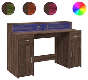 barna tölgy színű szerelt fa íróasztal LED-ekkel 140x55x91 cm