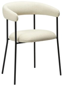 Plenti design karfás szék, fehér bouclé, fekete fém láb