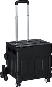 HOMCOM Összecsukható Bevásárlókocsi, Bevásárló Kocsi Állítható Telepítható Fogantyúval, Lépcsőmászó Fedéllel, Szállító Kocsi 80 kg Teherbírással, Feke