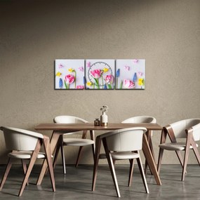 Tavaszi virágok képe (órával) (90x30 cm)