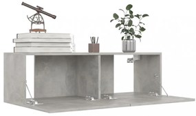 betonszürke szerelt fa TV-szekrény 100 x 30 x 30 cm