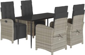 vidaXL 5részes világosszürke polyrattan kerti étkezőgarnitúra párnával