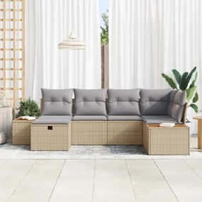 6 Részes Kert Kanapészett Párnákkal Bézs Poli Rattan