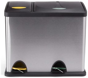 Matt ezüstszínű acél szelektív pedálos szemetes 18+8 l Tri Selectif – MSV