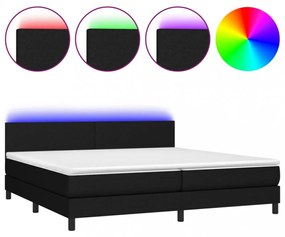 fekete szövet rugós és LED-es ágy matraccal 200x200 cm
