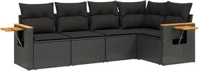 vidaXL 5 részes fekete polyrattan kerti kanapészett párnákkal