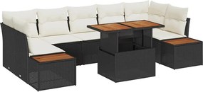 vidaXL Kerti Kanapé Szett tárolóval 8 pcs Fekete Poli rattan