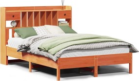 vidaXL barna tömör fenyőfa könyvespolcos ágy matrac nélkül 135 x 190cm
