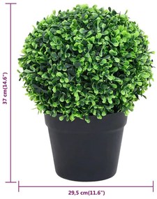 2 db zöld gömbalakú cserepes műpuszpáng 37 cm