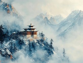 Vászonkép Canvas Buddhista Templom Hegyek Köd Tájkép 80x60