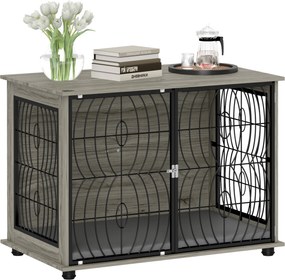 PawHut kutya kennel otthonra, kutyaház, beltéri kisállat ketrec párnával, kutyaház ablakkal, nagy kutyák számára, Szürke, 100 x 60 x 73.5 cm | Aosom
