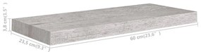 4 db betonszürke MDF lebegő fali polc 60 x 23,5 x 3,8 cm