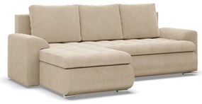 Tokio sarokkanapé, 2 ágyneműtartóval, kordbársony, baloldali, bézs