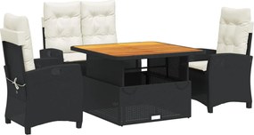 vidaXL 4 részes fekete polyrattan kerti étkezőszett párnákkal