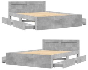 betonszürke szerelt fa ágykeret fejtámlával 140x190 cm