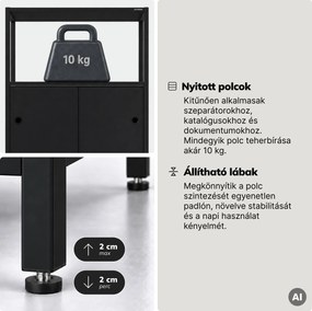 Iratrendező polc zárható szekrénnyel, irodai, nyitott polcok, fém fekete, 800x2200x400 mm: ARIEL