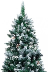 műkarácsonyfa fenyőtobozokkal és fehér hóval 210 cm