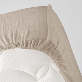 Bézs gumis muszlin lepedő 160x200 cm Angelia – douceur d'intérieur