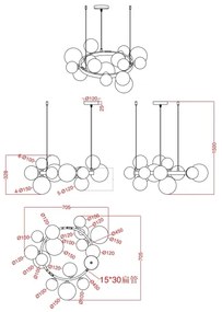 Wofi 5014-1505W - LED Csillár zsinóron VILLA 15xG9/3W/230V fekete