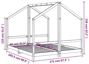 fekete tömör fenyőfa gyerekágykeret 2 x (80 x 200) cm