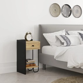 Fekete-natúr színű éjjeliszekrény tölgyfa dekorral Mercure – Marckeric