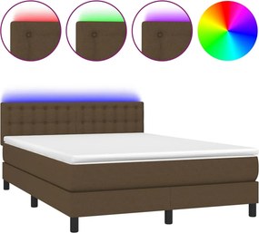 vidaXL barna szövet rugós és LED-es ágy matraccal 140x190 cm