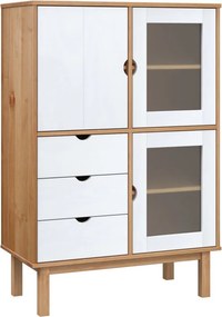 vidaXL OTTA barna és fehér tömör fenyőfa magasszekrény 85x43x125 cm