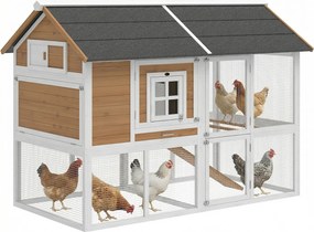 PawHut fa tyúkól kifutóval és fészekládával 4 tyúknak, 200 x 104 x 145 cm, kihúzható tálca, vízálló zsindelytető, barna | Aosom
