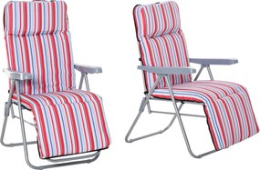 Outsunny 2 db-os Kényelmes Fekvőszék Szett Párnával, Összecsukható Napozóágy, 5-pozíciós Állítható Támla, Kerti Bútor Szett, Acél, Poliészter, Piros,