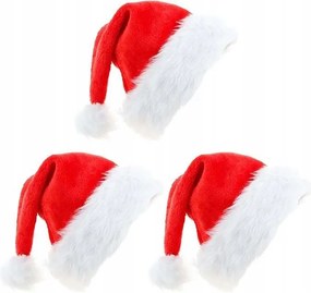 Mikulás sapka karácsonyi piros plüss felnőtteknek 3db