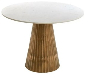 Fehér-bronzszínű kerek étkezőasztal márvány dekoros asztallappal ø 100 cm Leyda – Light &amp; Living
