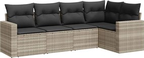 vidaXL 5 részes világosszürke polyrattan kerti ülőgarnitúra párnákkal