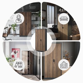 Fém iratszekrény JAN, 900 x 1850 x 400 mm, Eco Design: antracit/ dió