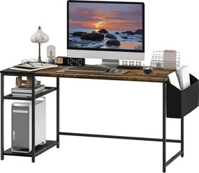 HOMCOM Számítógép Asztal, 150 x 60 cm-es Otthoni Irodai Asztal Tárolóval, Visszafelé Fordítható Polcokkal, Szövet Táskával Kisebb Terekhez, Hálószobáh