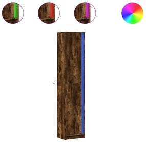 füstös tölgy szerelt fa LED-es magasszekrény 41,5x32,5x200 cm