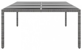 szürke polyrattan és edzett üveg kerti asztal 200 x 150 x 75 cm