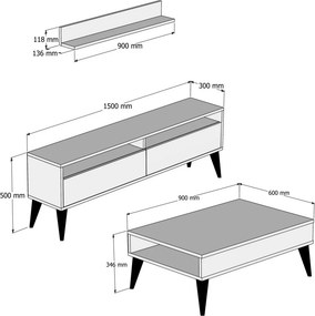 Best nappali bútorszett, tölgy, 150 cm
