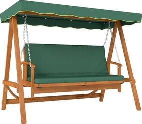 Outsunny 2 az 1-ben Hollywoodi hintaágy dönthető funkcióval, 3 személyes bárányhinta fából, fa hinta napernyő ülőpárnával, hinta pad 330 kg-ig, kertbe