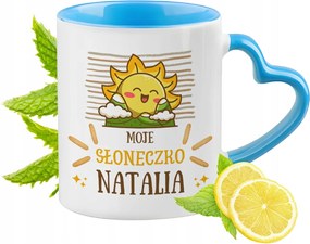 Kék bögre szív alakú füllel Natalia számára Ideális Ajándék