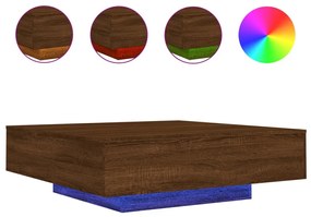 barna tölgyszínű dohányzóasztal LED-lámpákkal 100 x 100 x 31 cm