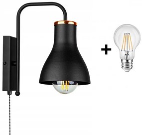 Glimex HORN fekete fali lámpa kapcsolóval 1x E27 + ajándék LED izzó