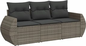 vidaXL 3 részes szürke polyrattan kerti ülőgarnitúra párnákkal