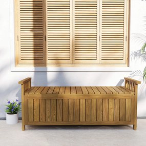 Outsunny 2- személyes Fa Kerti Pad 186L Tárolóhellyel, Kültéri Pad Karfákkal, 240 kg Teherbírás, Kert Erkélyre, 128.5 x 56 x 53.5 cm Barna | Aosom