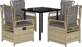 vidaXL 5 részes bézs polyrattan kerti étkezőgarnitúra párnákkal